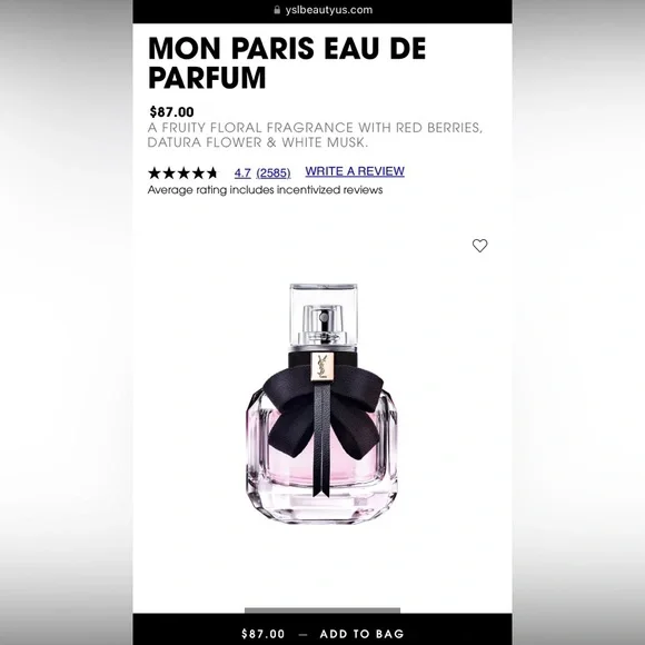 *LIKE NEW* YSL Mon Paris Eau de Parfum Spray Perfume [1 ounce bottle] - Picture 8 of 8